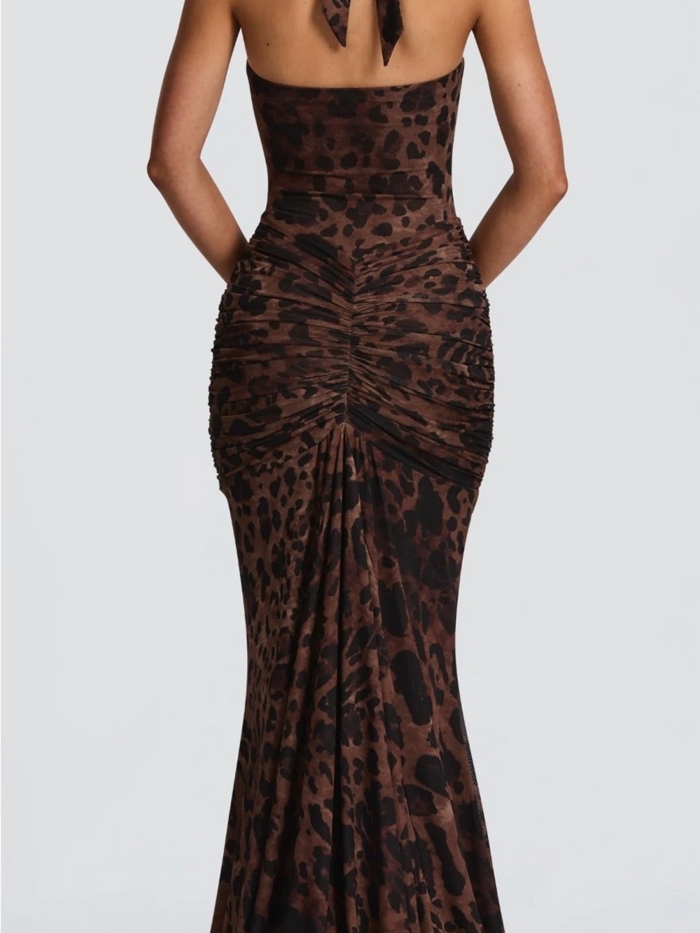 BRAND NEW WITH TAGS!!! Backless Brown Leopard Print Ruched Maxi Dress